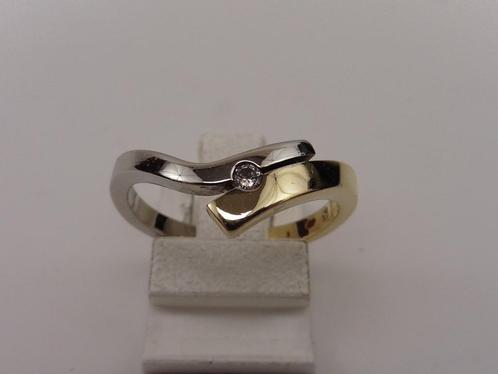 Gouden damesring met briljant                            G42, Sieraden, Tassen en Uiterlijk, Ringen, Gebruikt, Dame, 18 tot 19