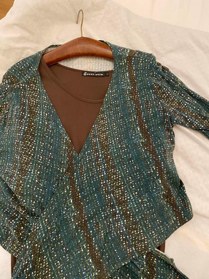 Queen Mum  wikkel Top longsleeve en buikband mt L, Kleding | Dames, Tops, Zo goed als nieuw, Maat 42/44 (L), Bruin, Lange mouw