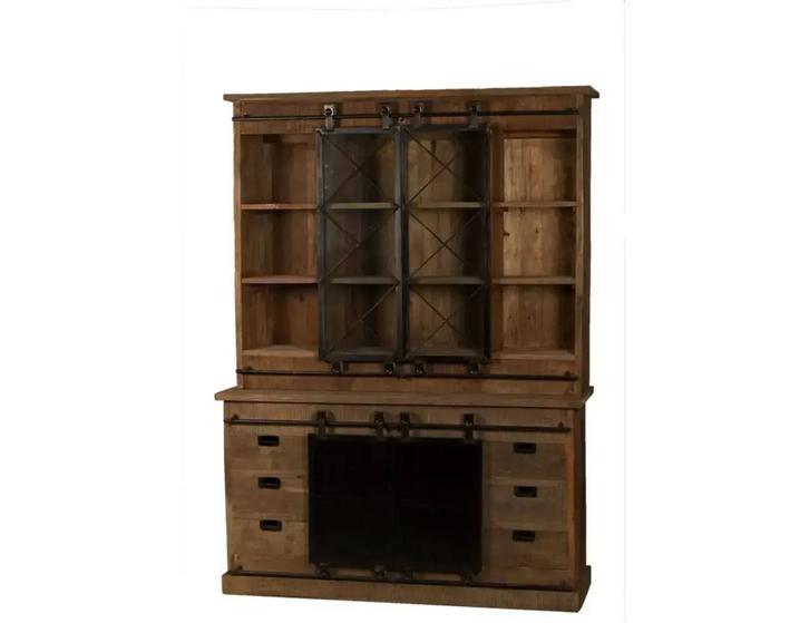 Vitrinekast Tumpuk massief teakhout met schuifdeuren, Huis en Inrichting, Kasten | Vitrinekasten, Nieuw, 200 cm of meer, 150 tot 200 cm