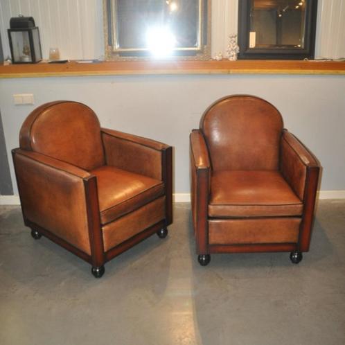 Art Deco schapenleren fauteuils van Lounge Atelier (Soulogne, Antiek en Kunst, Antiek | Meubels | Stoelen en Banken, Ophalen
