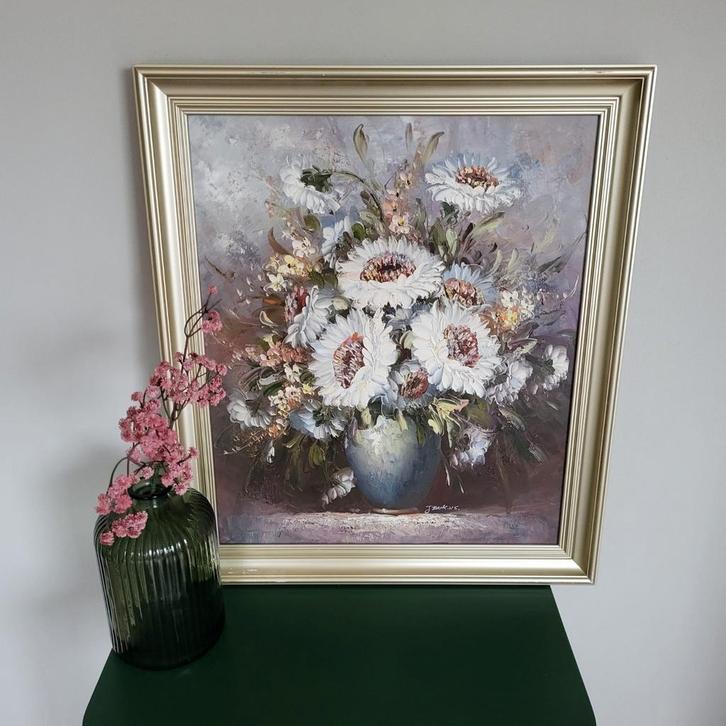 Bloemen schilderij van Jenkins - 60x70 cm, Antiek en Kunst, Kunst | Schilderijen | Klassiek, Ophalen of Verzenden