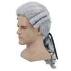 Historische Barok Rococo Mozart pruik zilvergrijs met staart, Verzenden, Nieuw, Pruik of Haarverlenging