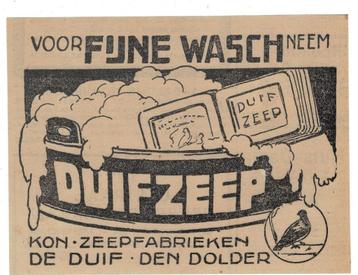 2 Advertenties KON.ZEEPFABRIEKEN DE DUIF DEN DOLDER 1928 beschikbaar voor biedingen