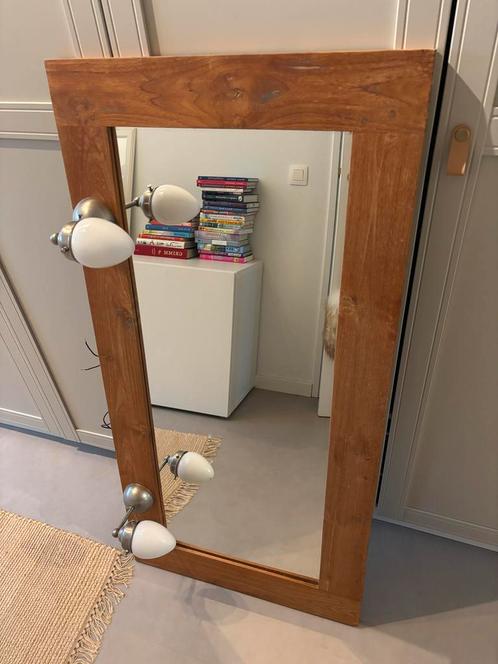 Teak spiegel met Gispen lampen, Huis en Inrichting, Woonaccessoires | Spiegels, Gebruikt, 75 tot 100 cm, 150 tot 200 cm, Rechthoekig