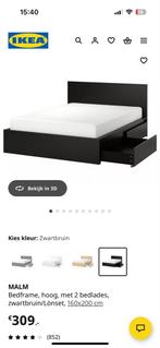 IKEA Malm bed 160x200 met lattenbodem, matras en lades, Ophalen, Zwart, Tweepersoons, Zo goed als nieuw
