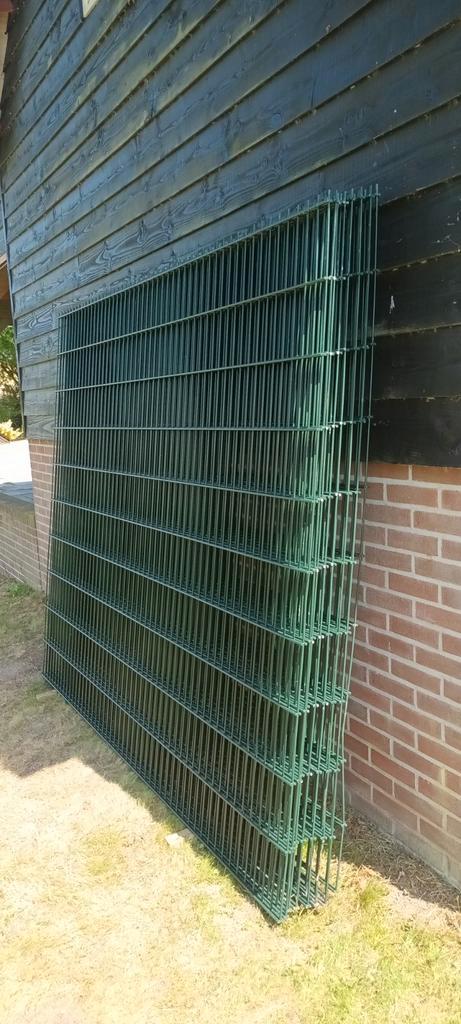 Groen dubbelstaafs hekwerk 8/6/8, Tuin en Terras, Tuinhekken en Hekwerk, Gebruikt, IJzer, Ophalen