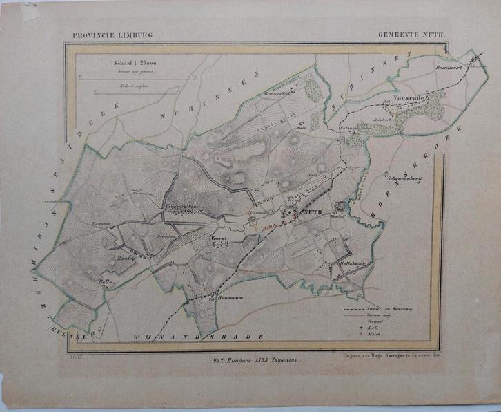 40 / Gemeente Nuth Limburg Litho uit 1866 door J. Kuyper, Antiek en Kunst, Kunst | Litho's en Zeefdrukken, Ophalen of Verzenden