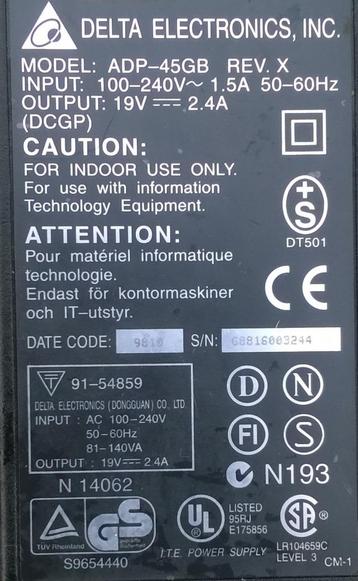 Oplader Laptop, Delta ADP-45GB 19 Volt 2,4 Ampere beschikbaar voor biedingen