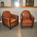Art Deco schapenleren fauteuils van Lounge Atelier, Huis en Inrichting, Fauteuils, Ophalen, Zo goed als nieuw, 75 tot 100 cm, Leer