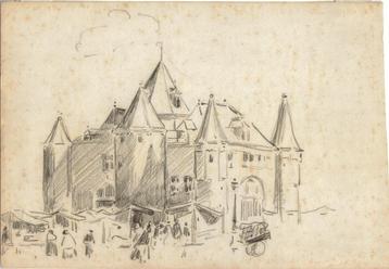 Willem Bastiaan Tholen krijttekening "De Waag", met verso beschikbaar voor biedingen