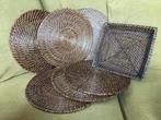 Flamant 6 rotan ronde onderborden + mandje uit Myanmar Birma, Ophalen of Verzenden, Nieuw, Bord