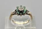 Gouden Vintage ring edelstenen smaragd en diamant. 2025/390., ., Ophalen of Verzenden, Zo goed als nieuw, Met edelsteen