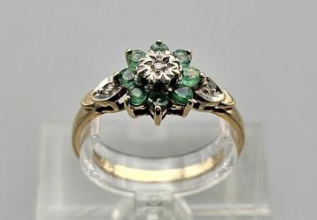 Gouden Vintage ring edelstenen smaragd en diamant. 2025/390. beschikbaar voor biedingen