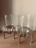 2 windlichten met zilver onderstel, Verzamelen, Glas en Borrelglaasjes, Ophalen of Verzenden, Gebruikt