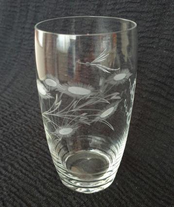 Vintage ca. 1960's drinkglas met bloemen en libelle  beschikbaar voor biedingen