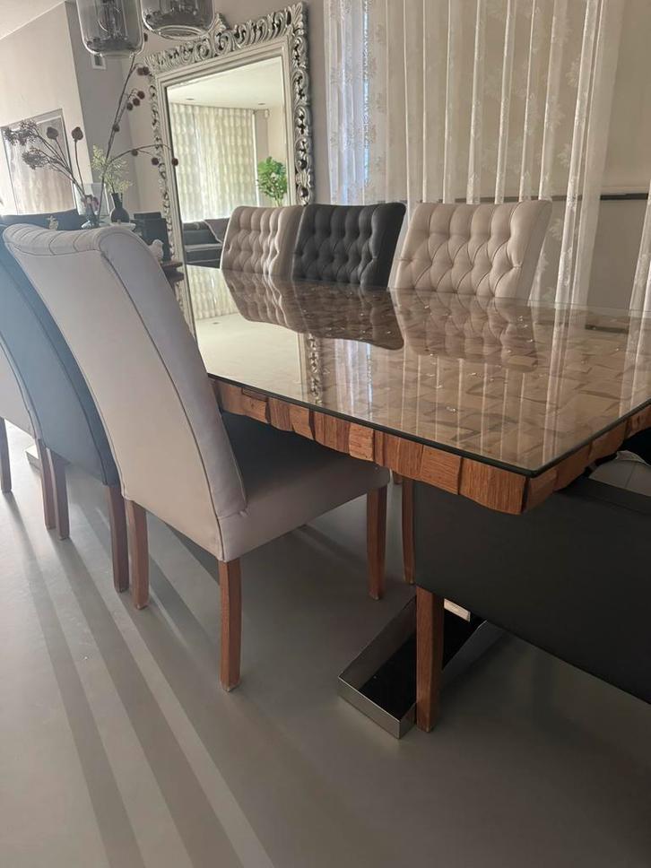 ROFRA HOME Luxe Eettafel met Glazen Blad, Huis en Inrichting, Tafels | Eettafels, Zo goed als nieuw, 150 tot 200 cm, 200 cm of meer