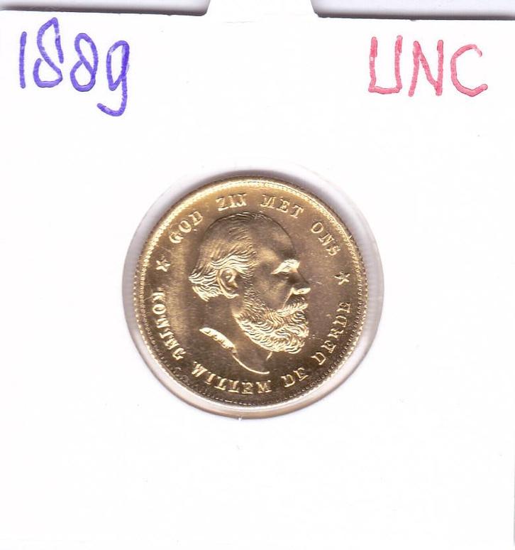 Schitterend gouden tientje 1889 Willem 3 UNC, Postzegels en Munten, Munten | Nederland, Losse munt, 10 gulden, Koning Willem III