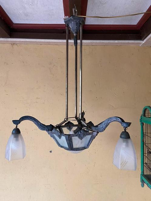Art Deco chandelier hanglamp plafondlamp Frankrijk 1920s, Antiek en Kunst, Antiek | Lampen, Ophalen of Verzenden