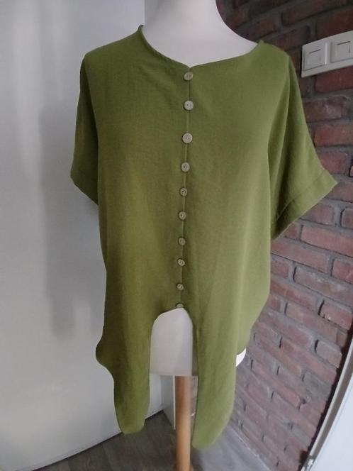 N) stretch mosterd groen T- shirt maat XL 44, Kleding | Dames, T-shirts, Zo goed als nieuw, Maat 46/48 (XL) of groter, Groen, Korte mouw