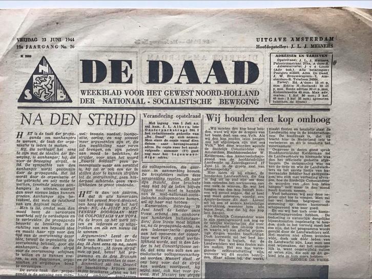 De Daad - NSB Weekblad Amsterdam 1944, Boeken, Tijdschriften en Kranten, Gelezen, Krant, Ophalen of Verzenden