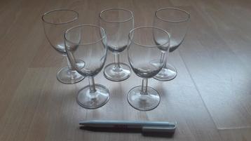 5x klein wijnglas / wijnglazen (12 cm hoog) beschikbaar voor biedingen