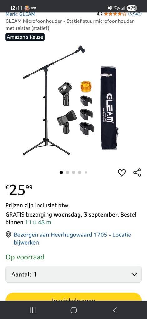 GLEAM Microfoonhouder zonder tas!!!!- Statief, Muziek en Instrumenten, Standaards, Nieuw, Instrumentstandaard, Microfoon, Ophalen of Verzenden