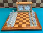 Schaakbord + glazen schaakstukken + Garde Schaakklok schaken, Ophalen of Verzenden, Zo goed als nieuw