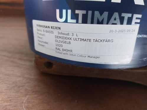 3 liter verf, RAL 1020, Demidekk Ultimate, Doe-het-zelf en Verbouw, Verf, Beits en Lak, Nieuw, Lak, Minder dan 5 liter, Geel, Ophalen of Verzenden