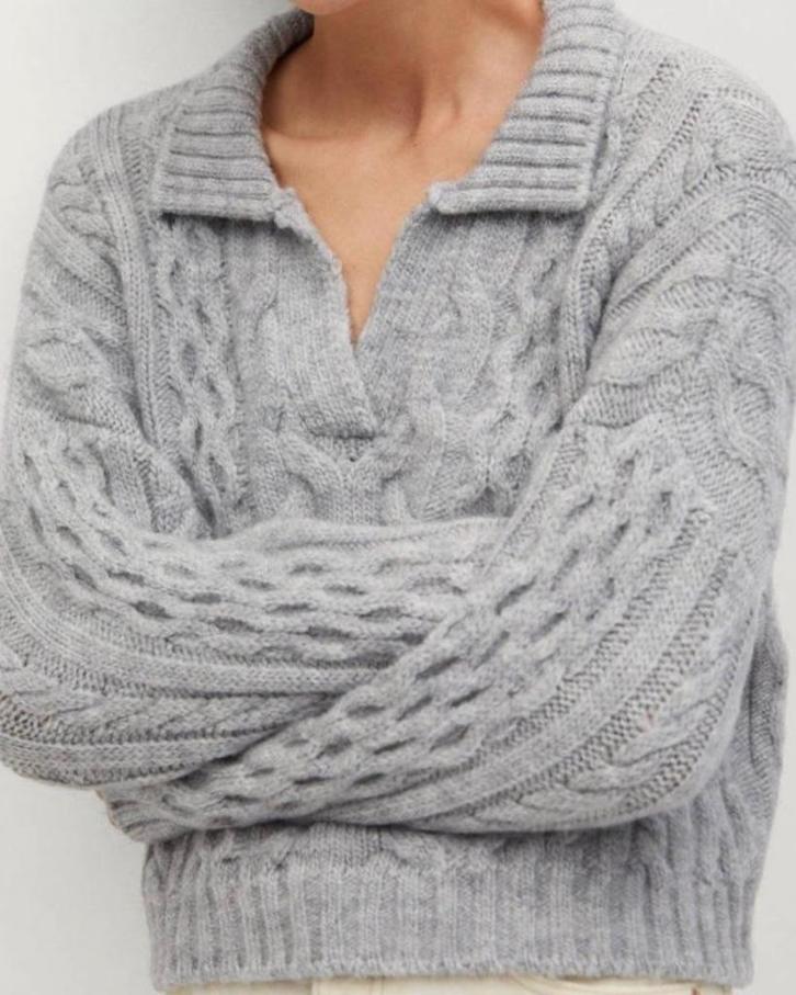 Mango grof gebreide kabeltrui grijs schipperstrui Nieuw XS, Kleding | Dames, Truien en Vesten, Nieuw, Maat 34 (XS) of kleiner