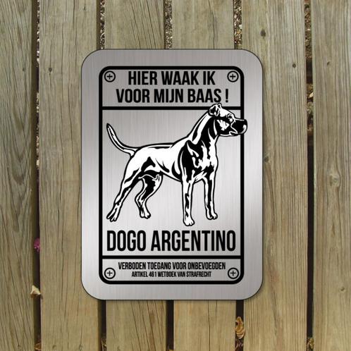 waakbord Argentijnse Dog zilver geborsteld, Dieren en Toebehoren, Honden-accessoires, Nieuw, Ophalen of Verzenden