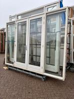 Hardhout kozijn met dubbele tuindeuren en zijlichten, Ophalen of Verzenden, Glas, 120 cm of meer, 215 cm of meer