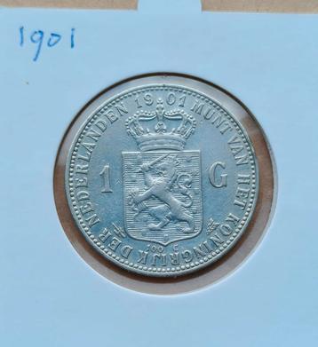 Mooie zilveren 1 gulden 1901 Wilhelmina beschikbaar voor biedingen