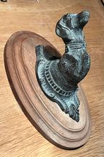 Bronzen honden hoofd op plaque riem of jas ophangen, Ophalen of Verzenden, Zo goed als nieuw