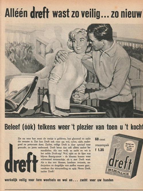 Retro reclame 1961 Dreft wasmiddel stel bij auto, Verzamelen, Retro, Overige typen, Ophalen of Verzenden