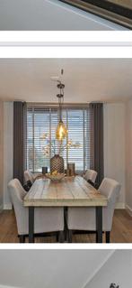 6 Beige Eetkamerstoelen, Ophalen, Gebruikt, Bruin, Stof