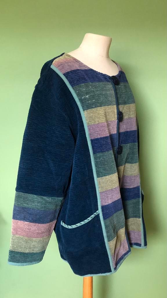 Vintage. Jas van biologische katoen Himalaya maat 42, Kleding | Dames, Jassen | Winter, Gedragen, Maat 42/44 (L), Blauw, Ophalen of Verzenden
