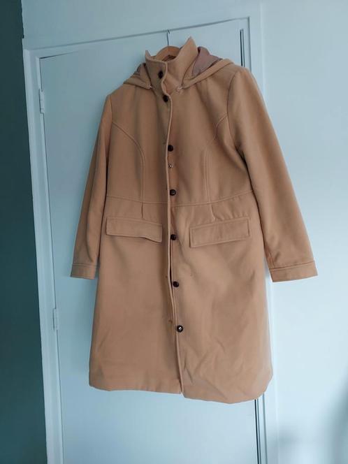 lange overjas met capuchon, Kleding | Dames, Jassen | Winter, Zo goed als nieuw, Maat 46/48 (XL) of groter, Beige, Ophalen of Verzenden