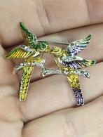 Een prachtige vintage broche met twee kolibries, Ophalen of Verzenden, Zo goed als nieuw, Zilver, Overige materialen