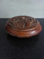 Ronde handgesneden houten sieradendoos bewaardoos vintage, Ophalen of Verzenden, Huis en Inrichting