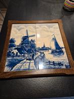 Delfts Blauw Tegeltableau met Molen en Zeilschip, Ophalen of Verzenden