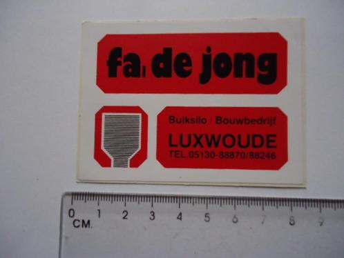 sticker oud Luxwoude Fa de JONG bouw retro friesland, Verzamelen, Stickers, Zo goed als nieuw, Bedrijf of Vereniging, Verzenden