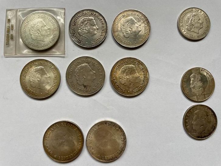 Zilveren munten Juliana en Beatrix, Postzegels en Munten, Munten | Nederland, Losse munt, 10 gulden, Koningin Juliana, Zilver