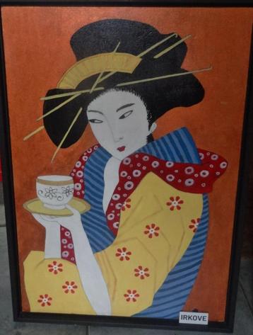 THEE DRINKENDE JAPANSE DAME * Olieverf in Lijst * beschikbaar voor biedingen
