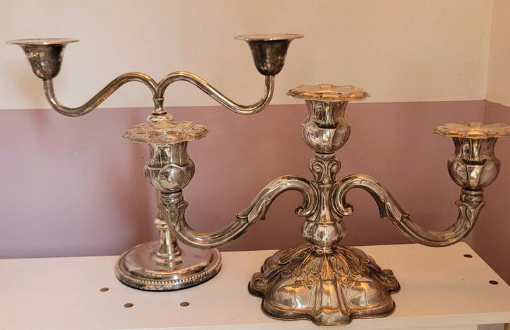 2 Verzilverde Kandelaren - Keltum & EPNS Cohr Denmark, Antiek en Kunst, Antiek | Kandelaars, Zilver, Ophalen of Verzenden