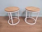 Stevige bijzettafeltjes / krukjes - gietijzer & eiken, Minder dan 45 cm, Minder dan 55 cm, Gebruikt, Rond