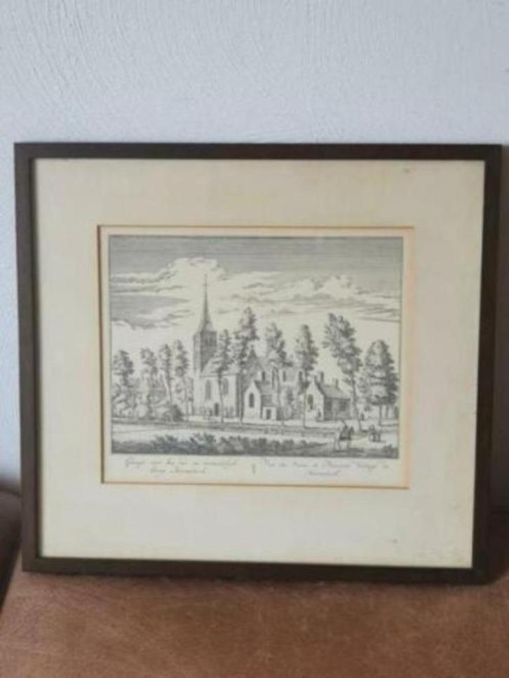 Gravure gesigt oud vermakelijk dorp heemskerk 1728 rademaker, Antiek en Kunst, Kunst | Etsen en Gravures, Ophalen