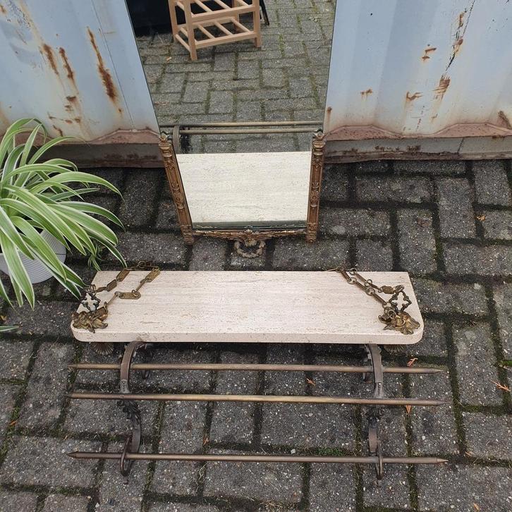 Driedelige kapstok met spiegel & marmer | Ook los te koop, Huis en Inrichting, Woonaccessoires | Spiegels, Gebruikt, 75 tot 100 cm