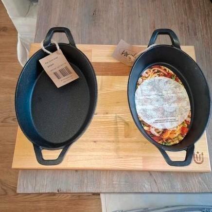 2x vocceli schaaltjes gietijzer met bijhorende serveerplank, Tuin en Terras, Barbecue-accessoires, Nieuw, Ophalen of Verzenden