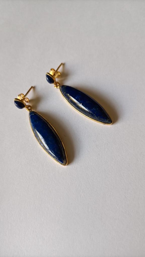 Fraaie lange zilver vergulde oorstekers Lapis Lazuli, Sieraden, Tassen en Uiterlijk, Oorbellen, Nieuw, Knopjes of Stekers, Zilver