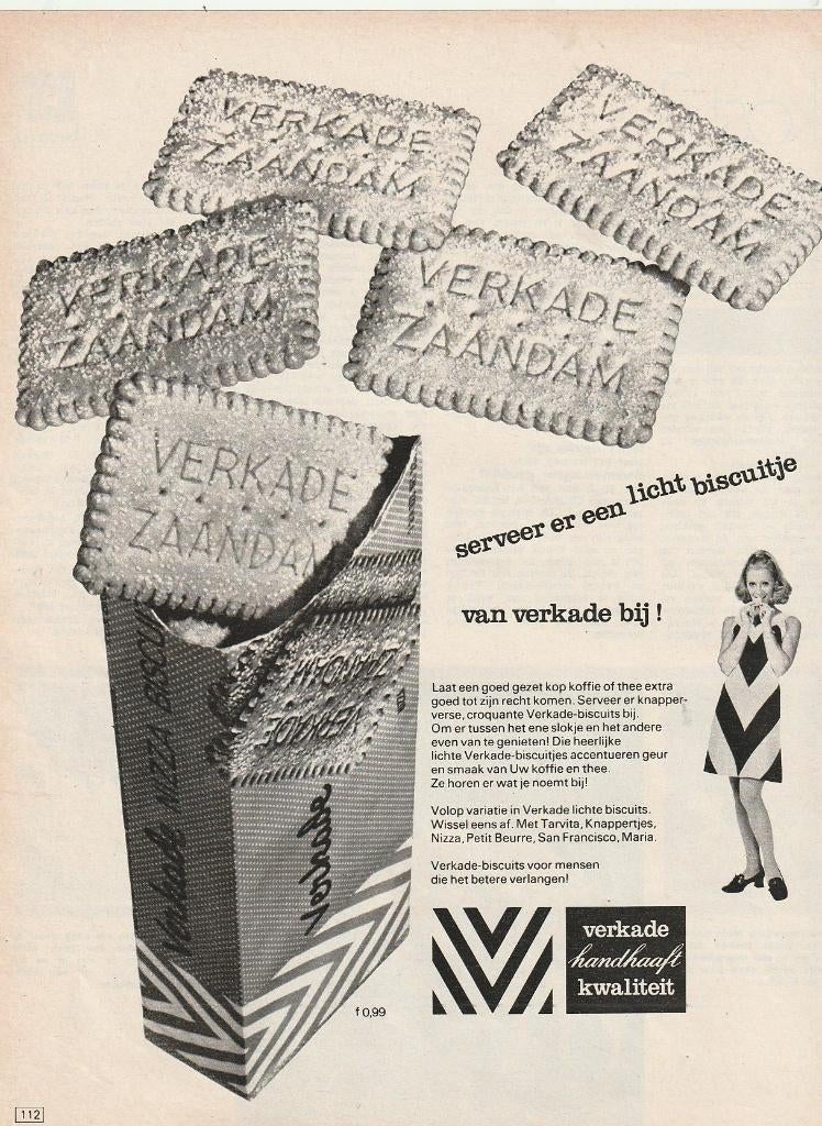 Retro reclame 1969 Verkade Zaandam Nizza koekjes, Verzamelen, Retro, Verzenden, Overige typen